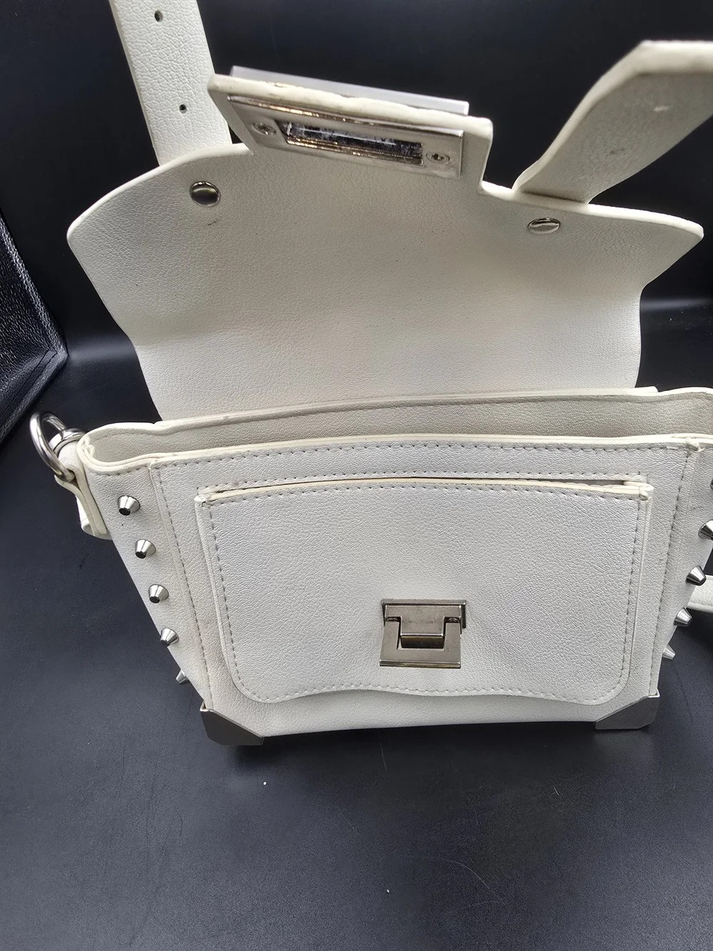 Cream Studded Crossbody Bag with Adjustable Strap